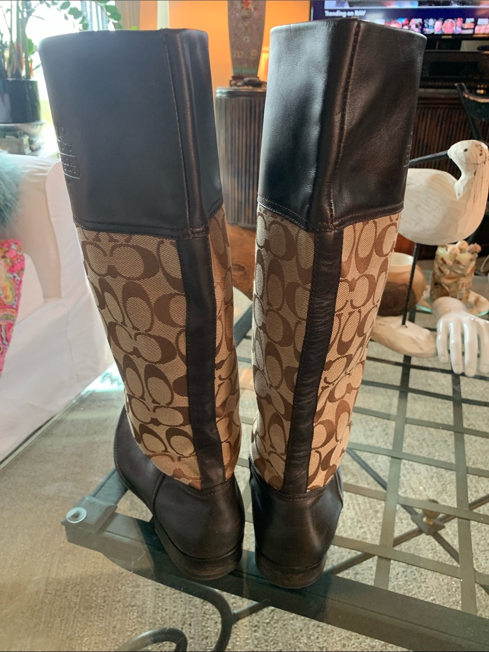 Coach Chrissi knee-high boots signature logo canvas, leather trim Size 9 - Picture 4 of 7